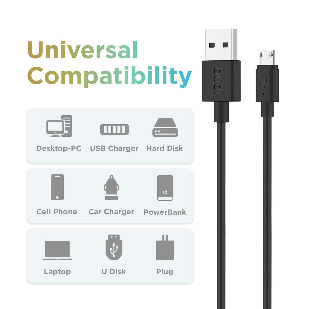 Budi USB to Micro USB Charging Cable, Fast USB A to Micro Phone Charging & Data Cable, USB to Micro Charging Adapter Cable, Fast USB to Micro USB Charger Cord & Data Sync Cable