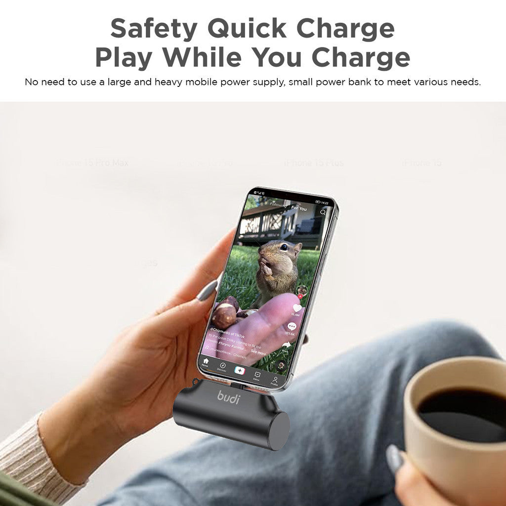 Budi Portable Power Bank 5000mAh, Portable Charger Power Bank with Built-In Type-C Plug & Port, Fast Charging USB-C Power Bank with Indicator Light, Power Switch, Holder & Strap for iPhone/Smartphone