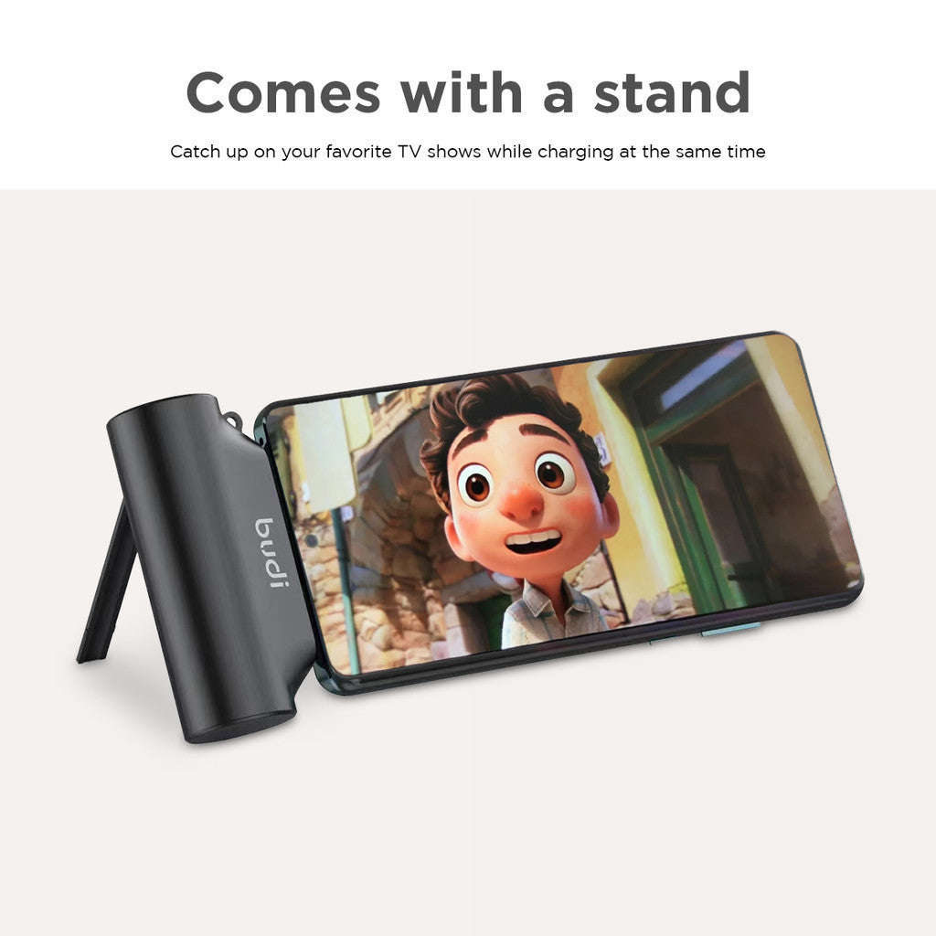 Budi Portable Power Bank 5000mAh, Portable Charger Power Bank with Built-In Type-C Plug & Port, Fast Charging USB-C Power Bank with Indicator Light, Power Switch, Holder & Strap for iPhone/Smartphone