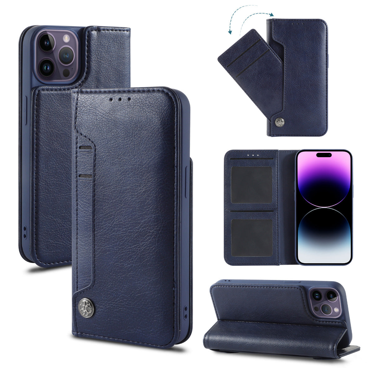 PhoneBits Vegan Leather Wallet Flip Case with Card Holder & Slide Pocket for iPhone, Protective Shockproof iPhone Case with Stand, iPhone Wallet Case, Mobile Phone Card Holder Case, Back Case Cover Compatible with iPhone 16 Series