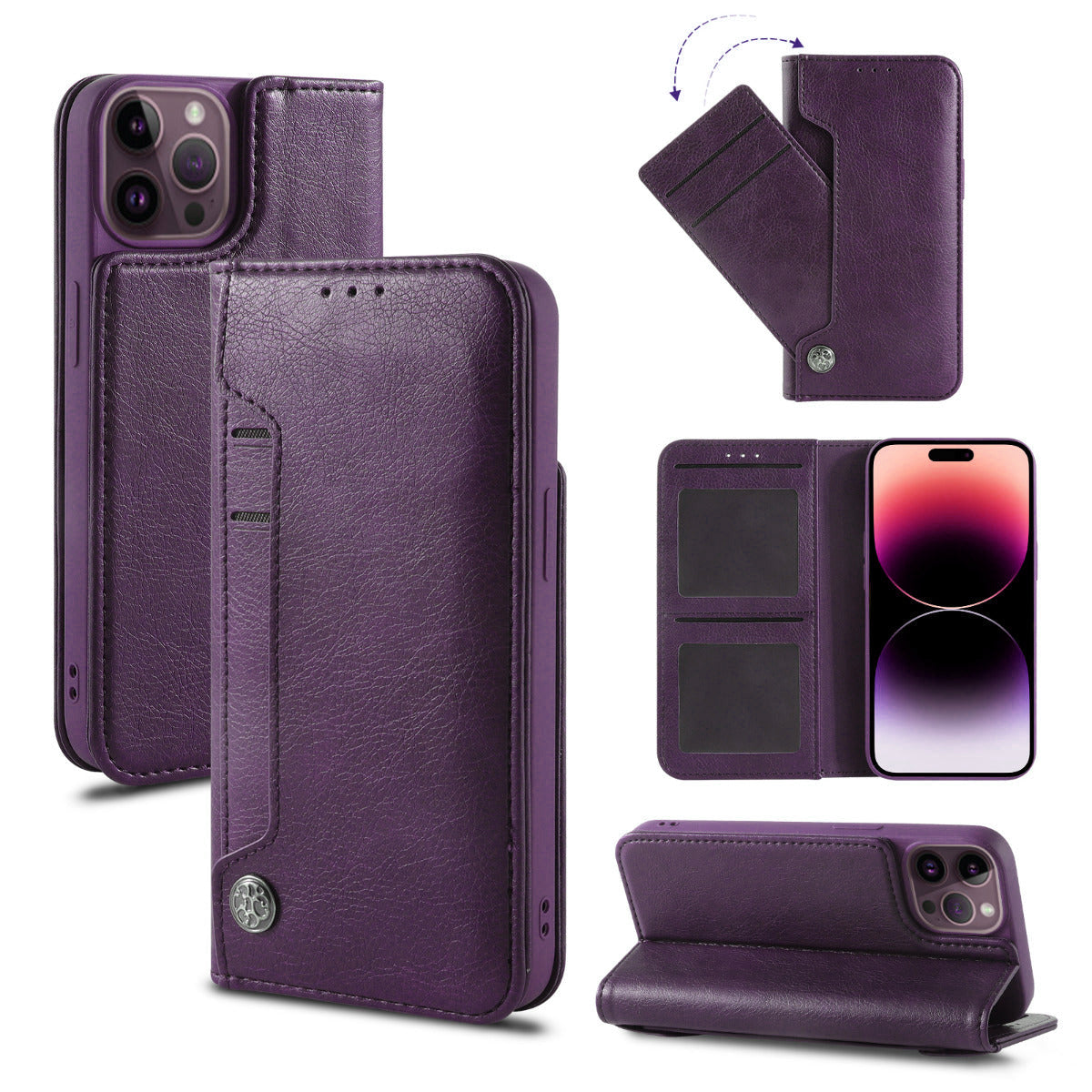 PhoneBits Vegan Leather Wallet Flip Case with Card Holder & Slide Pocket for iPhone, Protective Shockproof iPhone Case with Stand, iPhone Wallet Case, Mobile Phone Card Holder Case, Back Case Cover Compatible with iPhone 11 Series