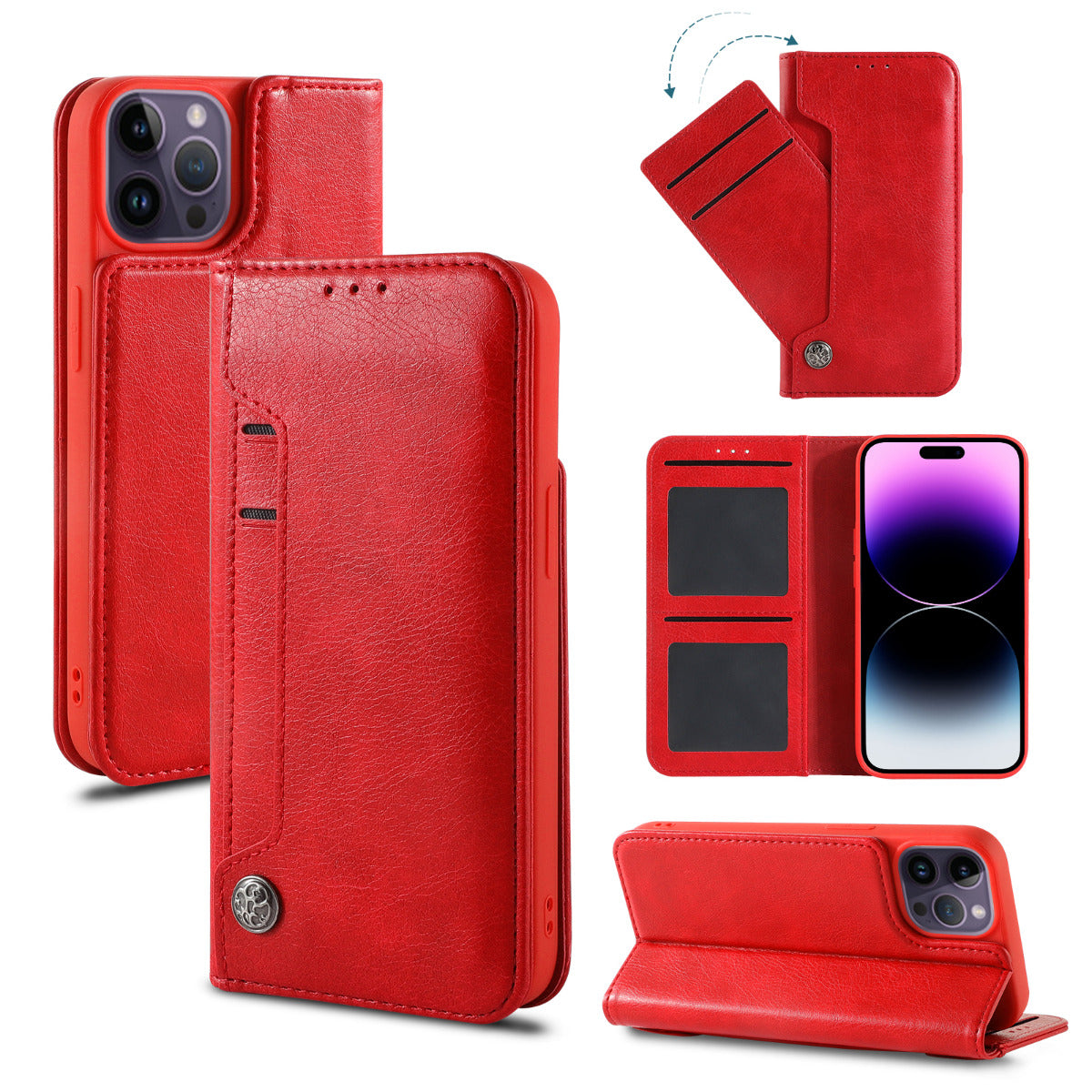 Leather Slide Pocket Wallet Case for iPhone-Red