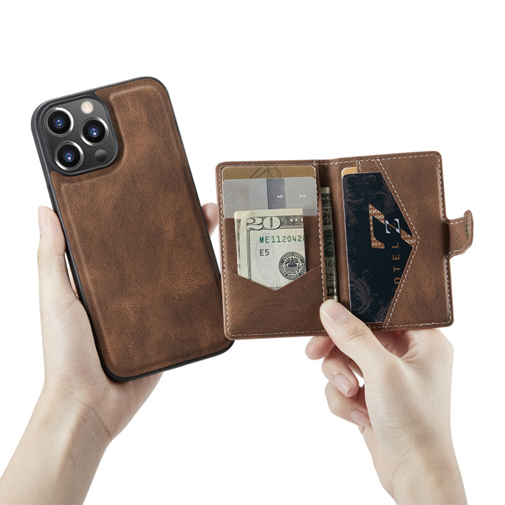 PhoneBits Protective Leather Wallet MagSafe Case for iPhone with Detachable Card Holder, Shockproof iPhone Case Compatible with MagSafe Chargers, Magnetic Wireless Charging Mobile Phone Back Case Cover