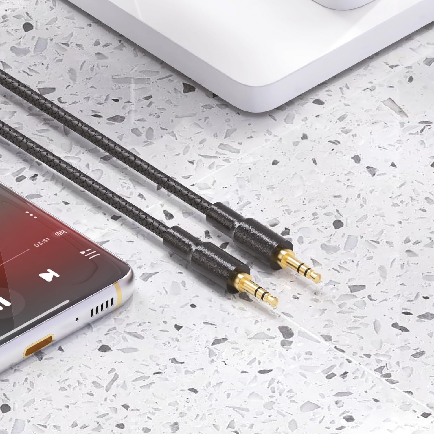 PhoneBits Aux to Aux Cable for Mobile Phone, Fast Charging 3.5mm to 3.5mm Aux Cable, Aux to Aux Audio Cable, Male to Male 3.5mm Audio Jack, Aux Cord for Speakers, Smartphone, Headphones & More