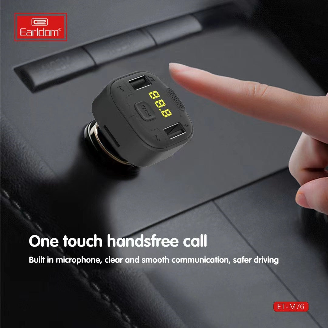 Earldom FM Transmitter & Car Charger, USB Fast Charging Wireless Car Charger with USB-A Charging Port, FM Bluetooth Car Transmitter with MP3 USB Drive/TF Card Ports & Built-In Mic, Phone Car Adapter with Next/Previous/End Call Buttons & LED Display