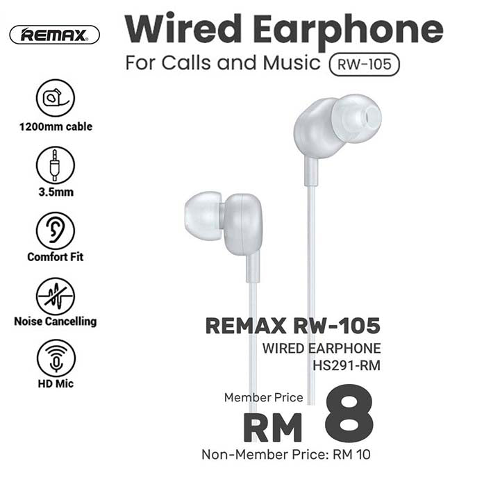 Remax New Trending HD Stereo-Bass Wired In-Ear Earphones with Built-In Mic