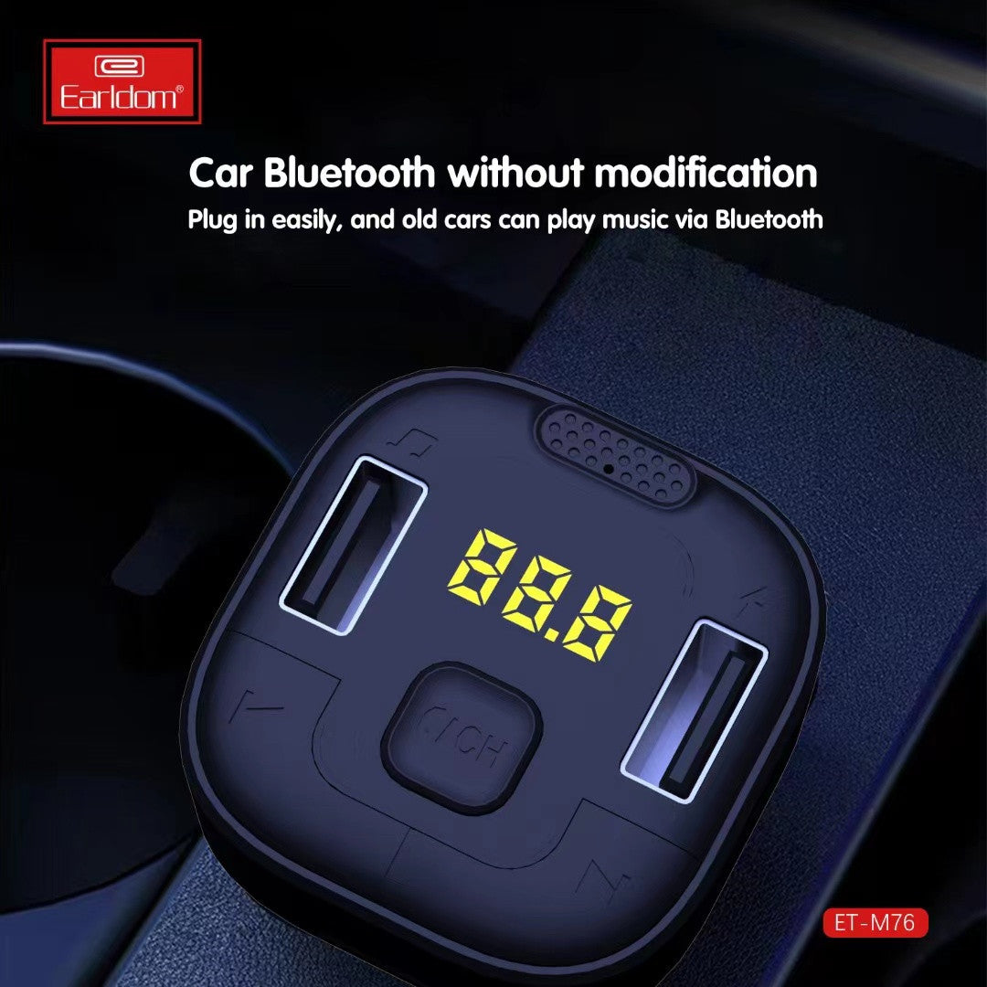 Earldom FM Transmitter & Car Charger, USB Fast Charging Wireless Car Charger with USB-A Charging Port, FM Bluetooth Car Transmitter with MP3 USB Drive/TF Card Ports & Built-In Mic, Phone Car Adapter with Next/Previous/End Call Buttons & LED Display