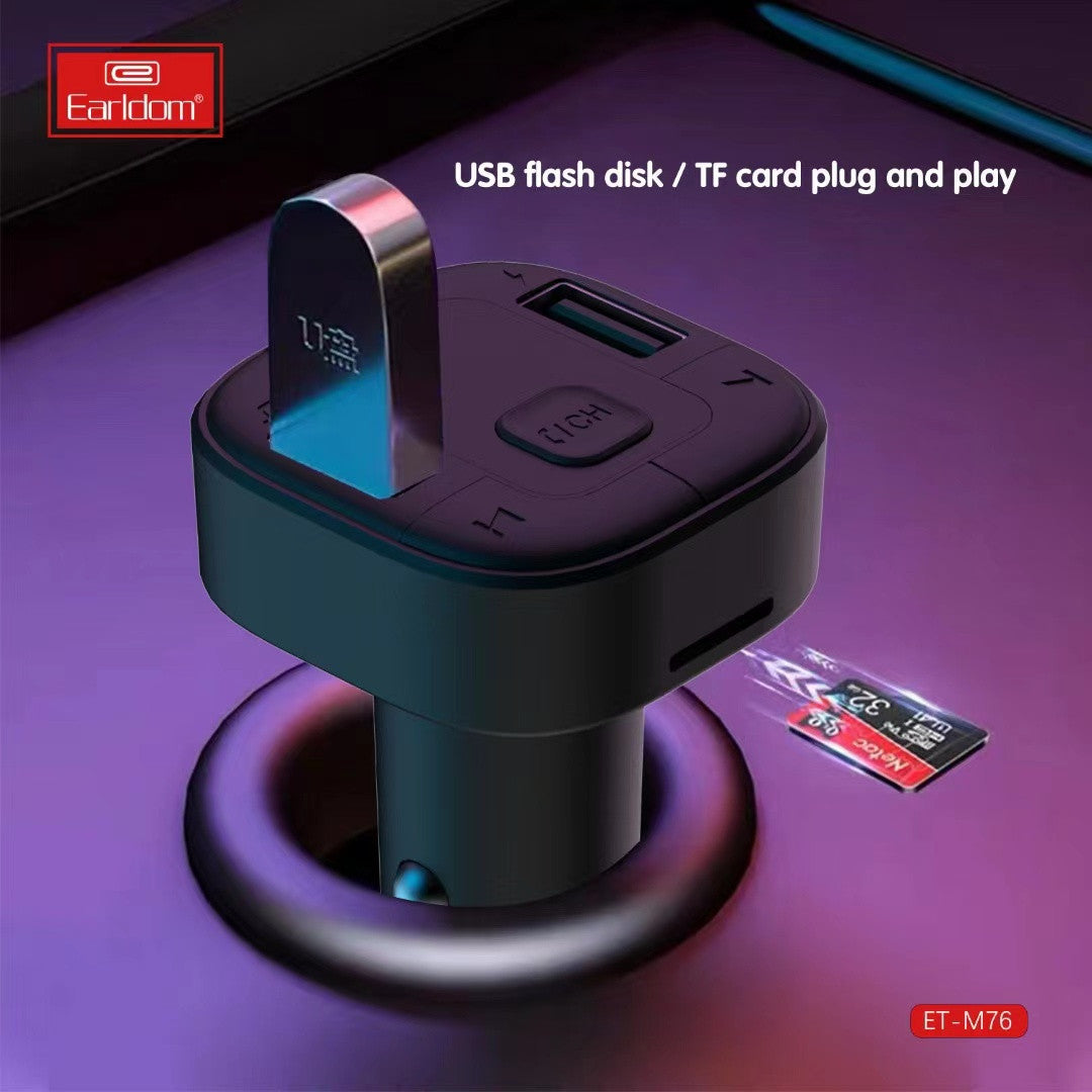 Earldom FM Transmitter & Car Charger, USB Fast Charging Wireless Car Charger with USB-A Charging Port, FM Bluetooth Car Transmitter with MP3 USB Drive/TF Card Ports & Built-In Mic, Phone Car Adapter with Next/Previous/End Call Buttons & LED Display