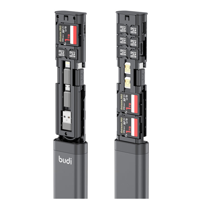 Budi USB C 3.0 Card Reader Multifunction Storage Stick, Multi Function Cable Stick Kit, Keychain USB Cable Kit
