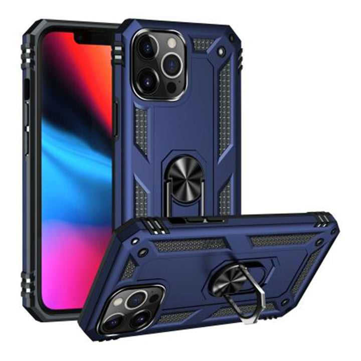 Armor Shockproof Case with Holder for iPhone 14 Series-Blue