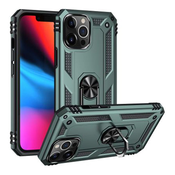 PhoneBits Ultra-Protective Magnetic Samsung Case with Holder & Chromed Camera Edge, Shockproof Samsung Ring Holder Case Compatible with Magnetic Car Mount, Mobile Phone Case with Stand, Back Samsung Holder Case Cover For Samsung A15