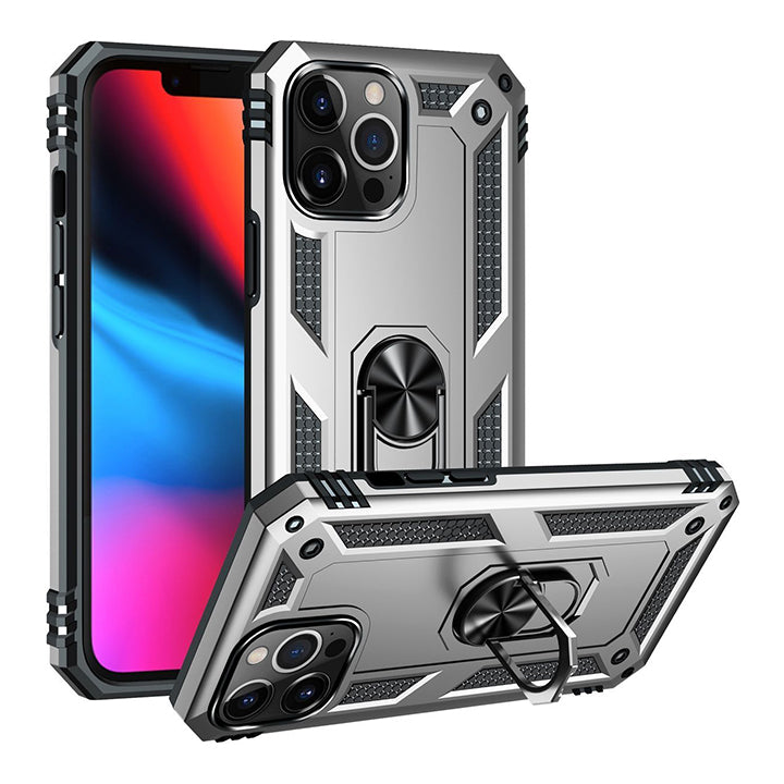 Armor Shockproof Case with Holder for iPhone 14 Series-Silver