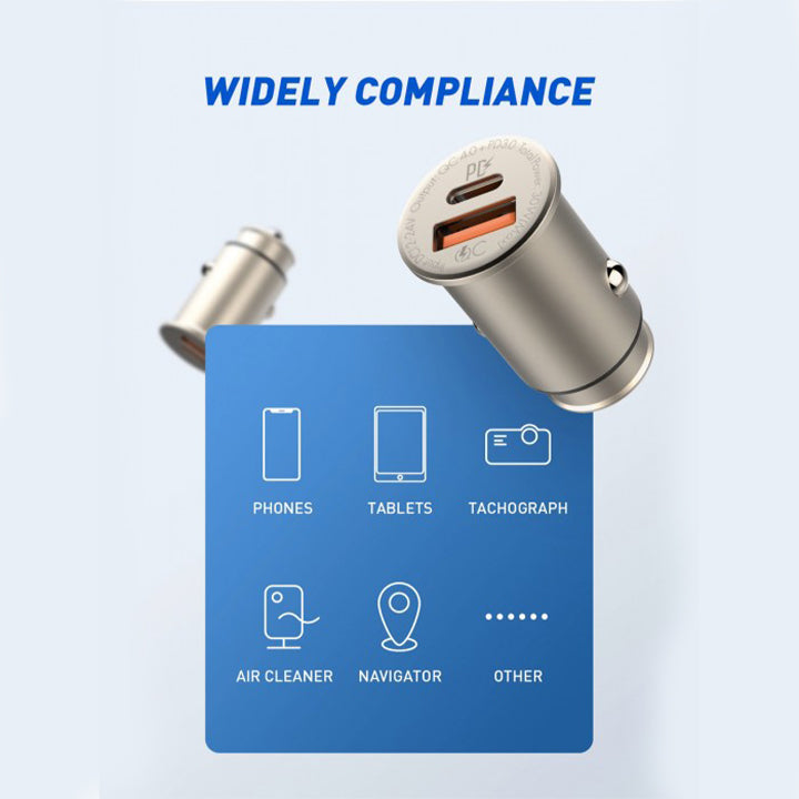 30W In Car Charger, USB A QC 4.0 & USB C PD 3.0 Car Charger