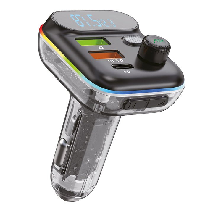 PhoneBits FM Transmitter & Car Charger, USB Fast Charging Wireless Car Charger with PD USB-C/QC 3.0 USB Charging Ports, FM Bluetooth Car Transmitter with MP3 USB Port & Mic, Phone Car Adapter with Next/Previous/End Call/Switch Lights Buttons & LED Display