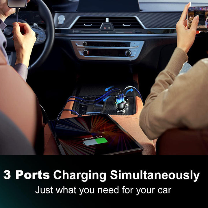 PhoneBits 3 Ports USB Car Charger, USB-A & Dual USB-C In Car Charger Socket, Fast Charging Car Phone Charger, Multi-Ports Car Charger, Power Car Charger Adapter for Cigarette Lighter Socket