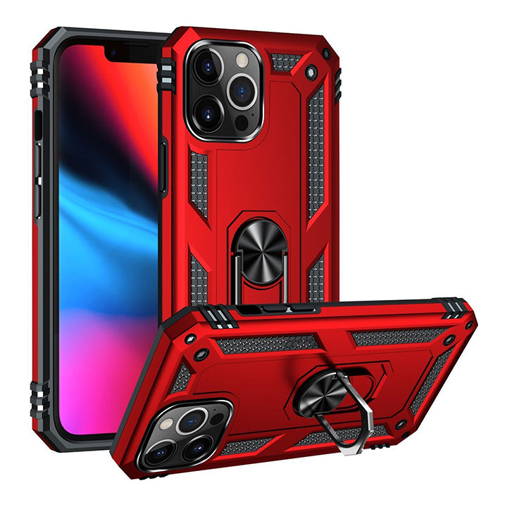 Armor Shockproof Case with Holder for iPhone 14 Series-Red