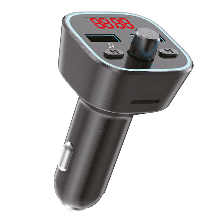 PhoneBits FM Transmitter & Car Charger, USB Fast Charging Wireless Car Charger with Dual USB-A Ports, FM Bluetooth Car Transmitter with MP3 Flash Drive/TF Card Ports & Mic, Phone Car Adapter with Next/Previous/End Call Buttons, LED Light & Digital Display