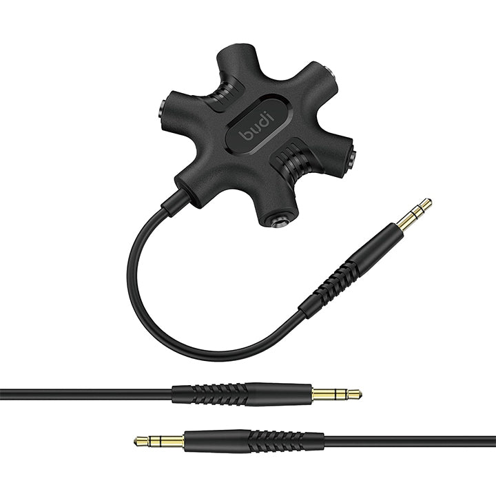 Budi Rockstar Connector & Aux to Aux Cable for Mobile Phone, Fast Charging 3.5mm to 3.5mm Aux Cable & 5 Multi Aux Ports Splitter, Aux Audio Cable with 5 Aux Ports Adapter, Male to Male 3.5mm Audio Jack, Aux Cord for Speakers, Smartphone, Headphones & More
