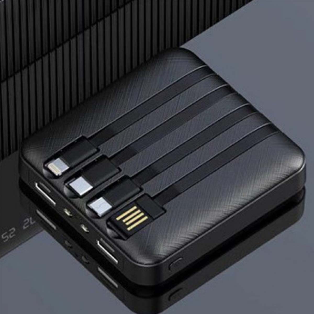 Mini Power Bank with 4 Built in Cables, External Battery Power Pack