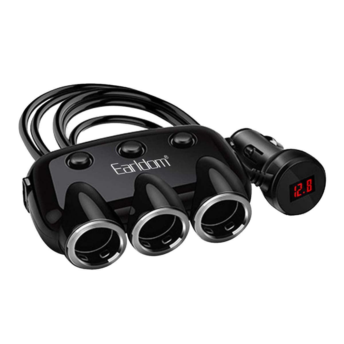 Earldom 3 Ports Cigarette Lighter Sockets & USB Car Charger, Dual USB-A Ports In Car Charger Socket, Fast Charging Car Phone Charger with Voltage Monitor & On/Off Switch Buttons, Power Car Charger & Cigarette Lighter Adapter