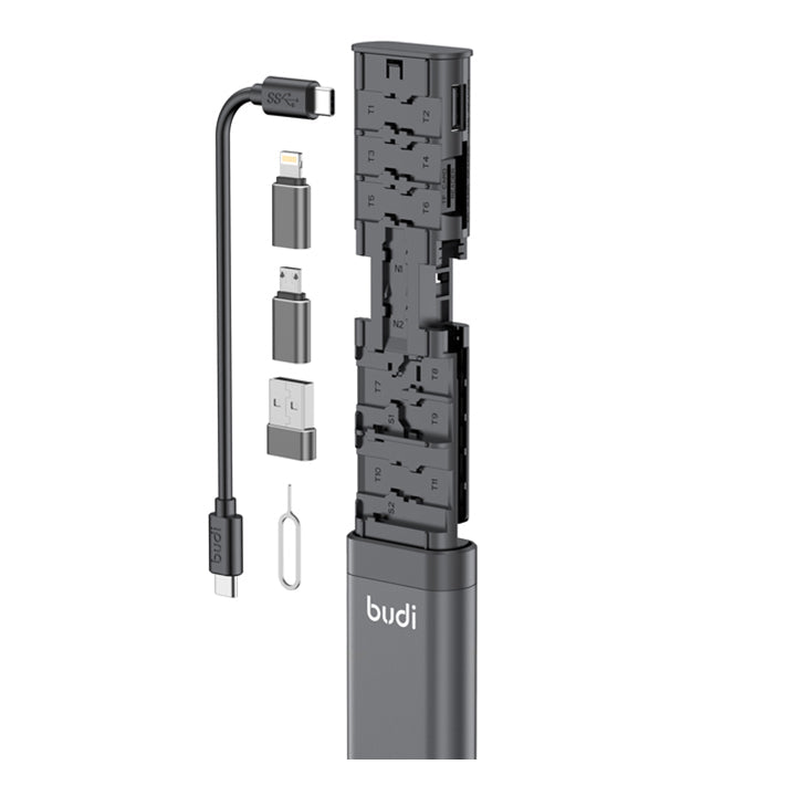 Budi USB C 3.0 Card Reader Multifunction Storage Stick, Multi Function Cable Stick Kit, Keychain USB Cable Kit