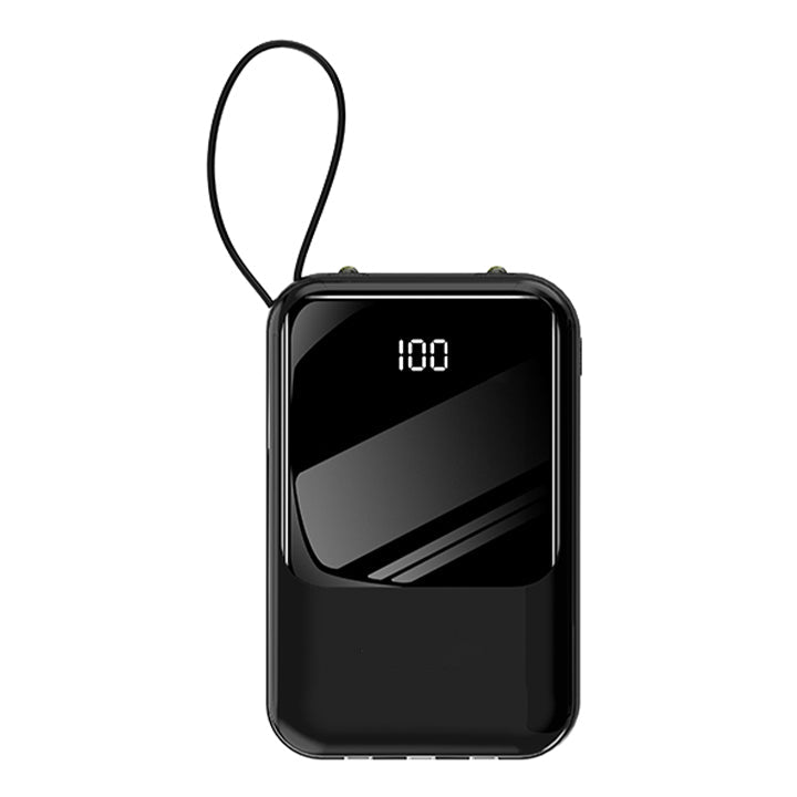 PhoneBits Portable Power Bank 10000mAh, PD Fast Charging Power Bank with 3 Built-In Cables( Type-C, Micro, Lightning), Portable Charger Power Bank with Digital LED Display & Strap