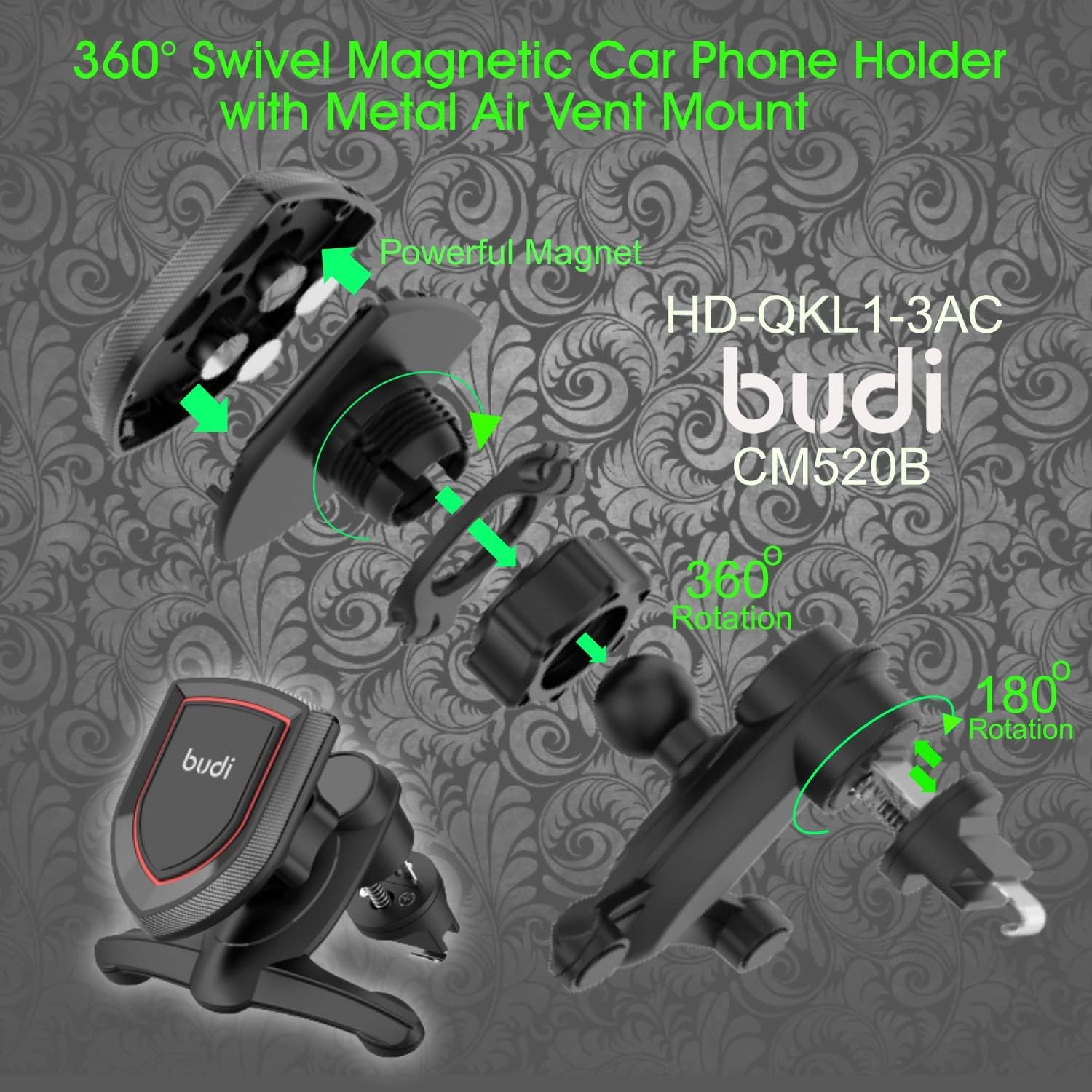 Budi Car Phone Holder, MagSafe Phone Holder, Adjustable Car Phone Mount Cradle