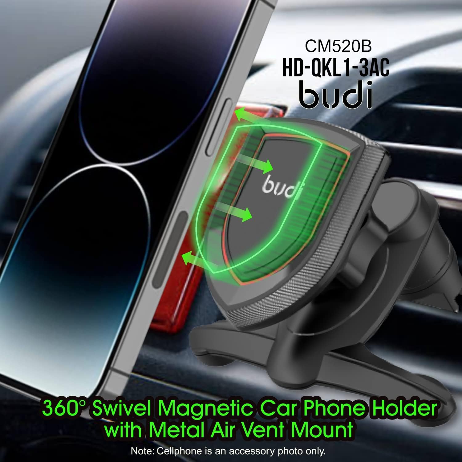 Budi Car Phone Holder, MagSafe Phone Holder, Adjustable Car Phone Mount Cradle