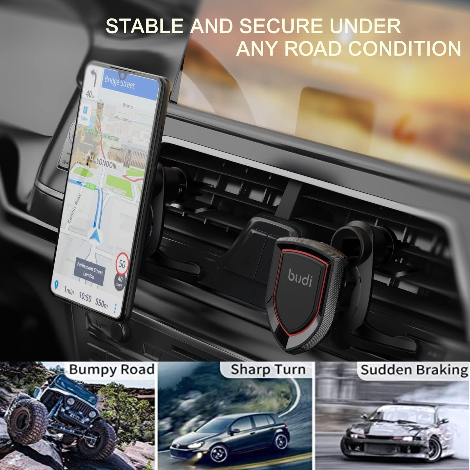 Budi Car Phone Holder, MagSafe Phone Holder, Adjustable Car Phone Mount Cradle