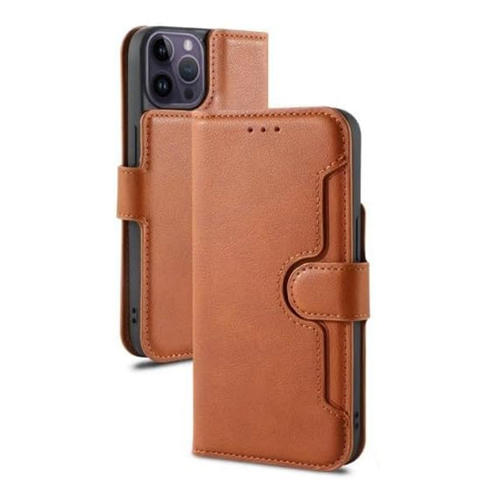 Double Stitches Leather Wallet Case for iPhone-Brown