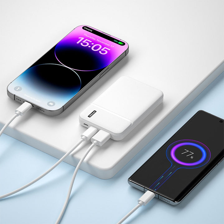 PhoneBits Portable Power Bank 3000mAh, Portable Charger Power Bank with Type-C/USB-A/Micro Ports, Fast Charging USB Power Bank with Dual Charging Cables USB-C/USB-A & LED Indicator for iPhone/Smartphone