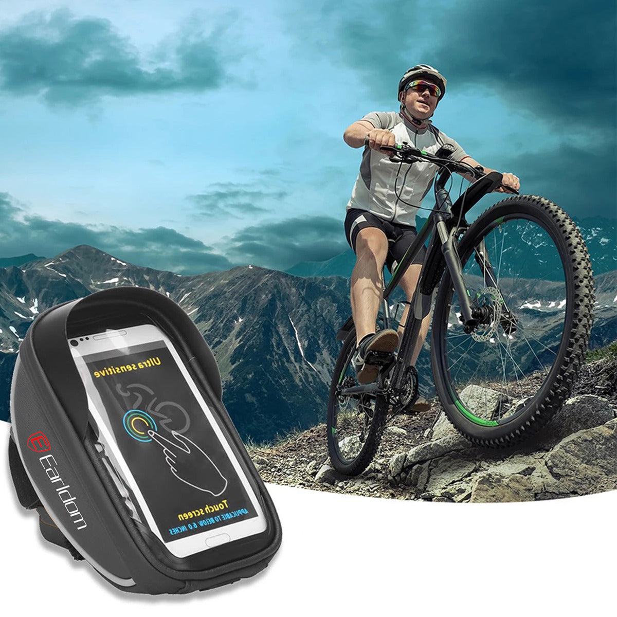 Earldom Waterproof Phone Mount for Bicycle, Bike Phone Holder with Bag