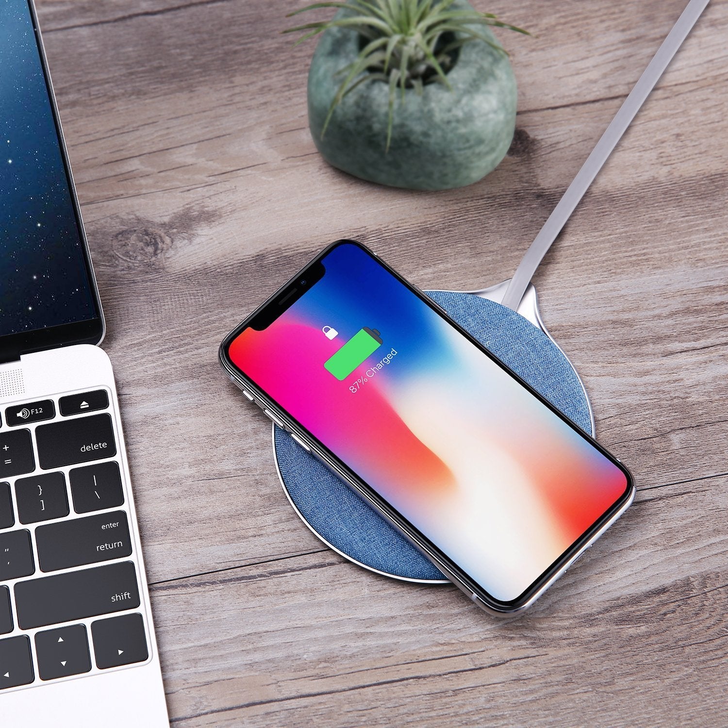 PhoneBits Wireless Charging Pad, Wireless Charger Android 15W, Wireless Charger Pad Leather