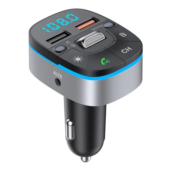 PhoneBits FM Transmitter & Car Charger, USB Fast Charging Wireless Car Charger with QC 3.0/AUX Ports, FM Bluetooth Car Transmitter with MP3/TF Card Ports & Mic, Phone Car Adapter with Bass/ Frequency/CH/End Call/Lights/Volume Shift Buttons & LED Display