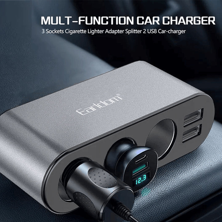 Multifunctional Car Charger Lighter and USB Fast Charging, Dual USB Car Charger with 3 Sockets