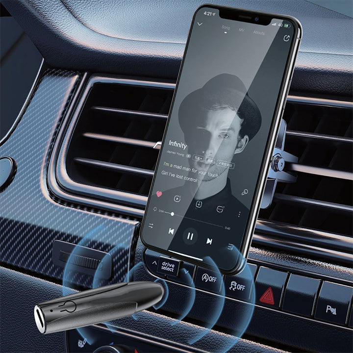 PhoneBits Wireless Bluetooth AUX Car Charger, Mini Portable Noise Canceling 3.5mm Bluetooth Car Adapter/ Receiver with Multi-function Button, Indicator Light, Built-In Mic & Micro USB Charging Port, USB Fast Charging Phone Wireless Car Charger