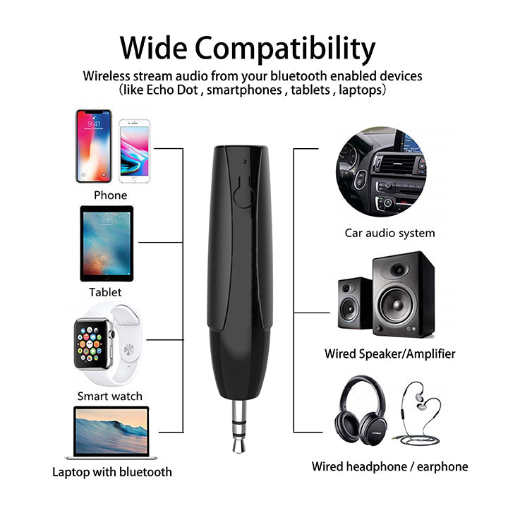 Wireless Bluetooth AUX Adapter, Mini Portable 3.5mm Bluetooth AUX Receiver for Car