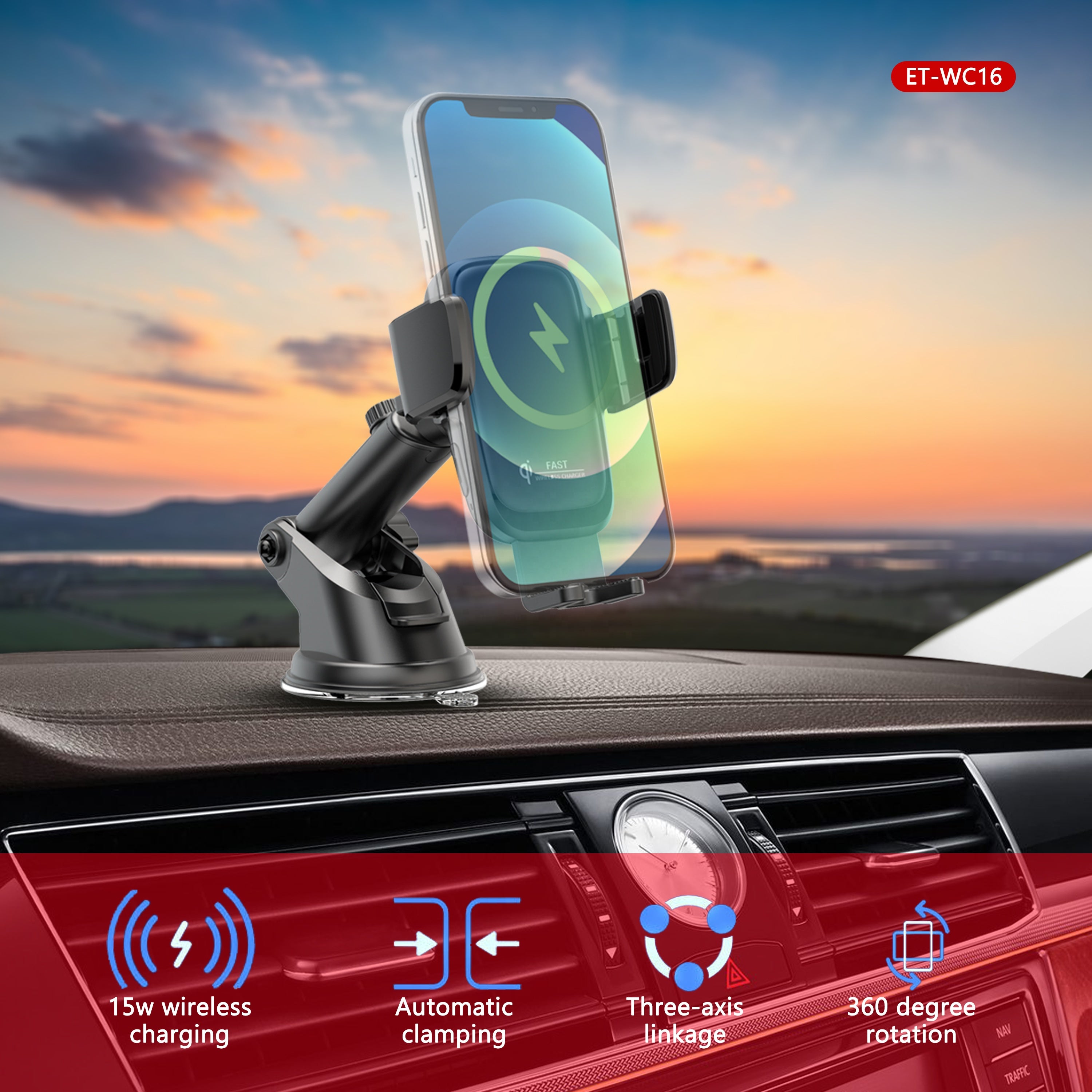 Earldom Wireless Charging Car Phone Holder, Car Dashboard Phone Holder