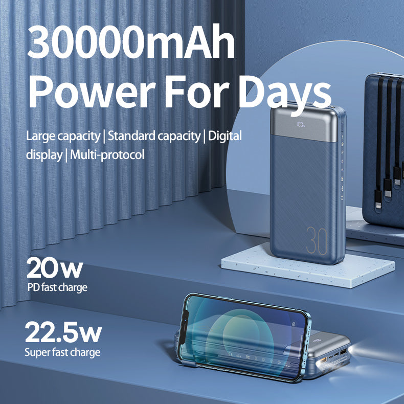 USB C Portable Charger 30000mAh, PD+QC Fast Charging Power Bank-Blue