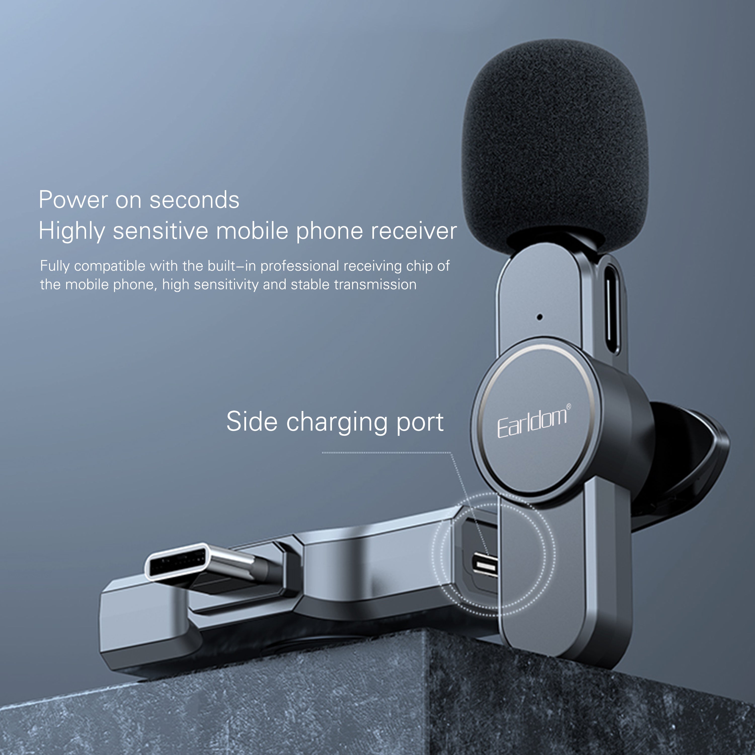 Earldom Mini Wireless Microphone, Wireless Lapel Microphone, Lapel Lavalier Bluetooth Microphone