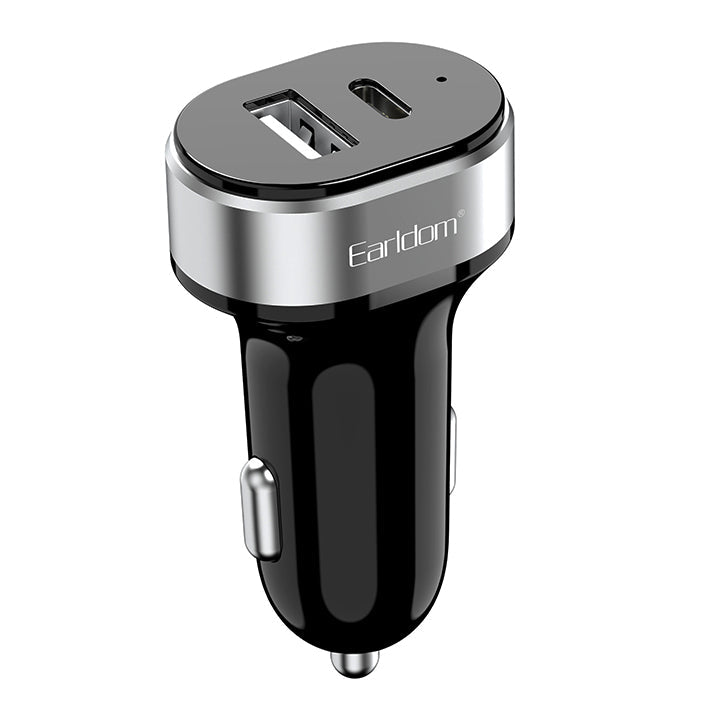 Earldom Dual USB Car Charger, USB-A & USB-C Ports In Car Charger Socket, Fast Charging Car Phone Charger with Indicator Light, Power Car Charger Adapter for Cigarette Lighter Socket