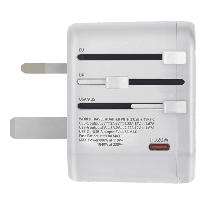 PhoneBits Universal Travel Adapter, All in 1 Travel Adapter for US UK AUS USA UK, Multiport Travel Adapter