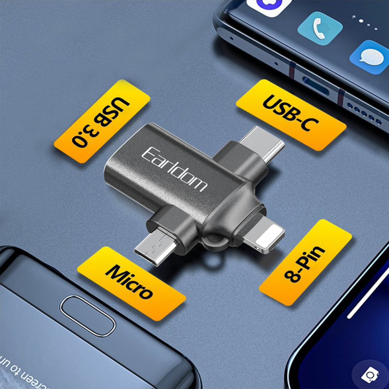 3 in 1 Converter USB 3.0 OTG to Micro USB C Lightning, 3 in 1 OTG Adapterfor Data Transmission
