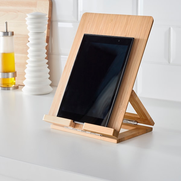 Tablet Stand, Wooden Organizer Desktop Holder, Foldable Universal Multi-Angle Stand and Mobile Holder
