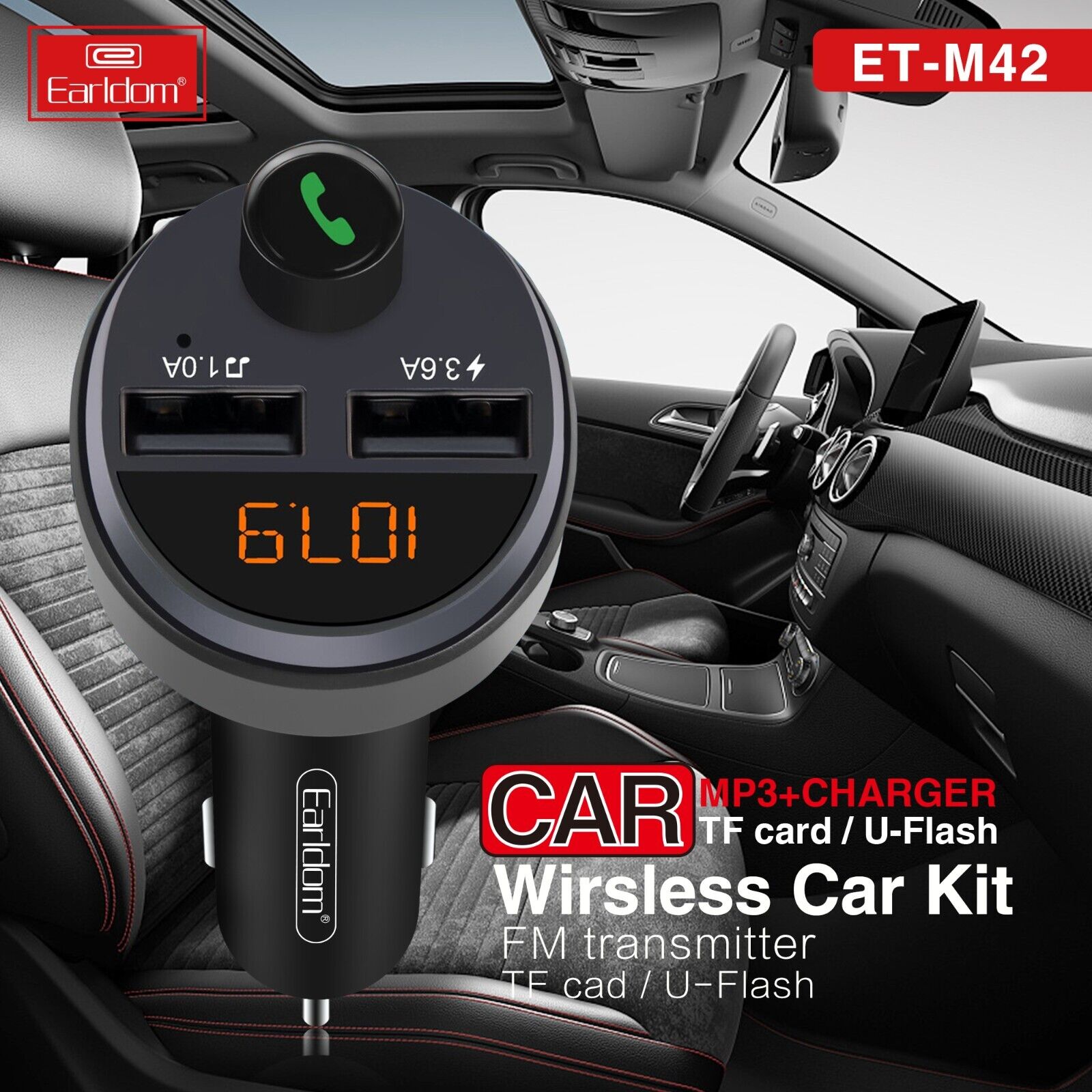 Earldom FM Transmitter Fast Charger, Car Bluetooth, FM Transmitter Bluetooth Car Charger