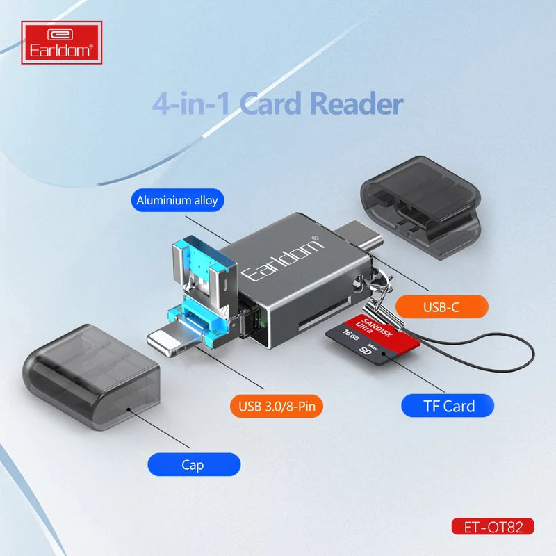 4 in 1 Multipurpose Mini Card Reader, SD Card Reader for iPhone, 3 in 1 USB C to Micro SD Card Reader