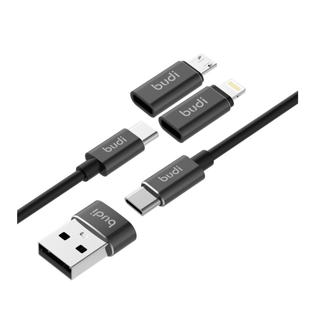 Universele oplaad- en synchronisatiekabel, USB C naar USB A/Lightning/Micro-kabel 
