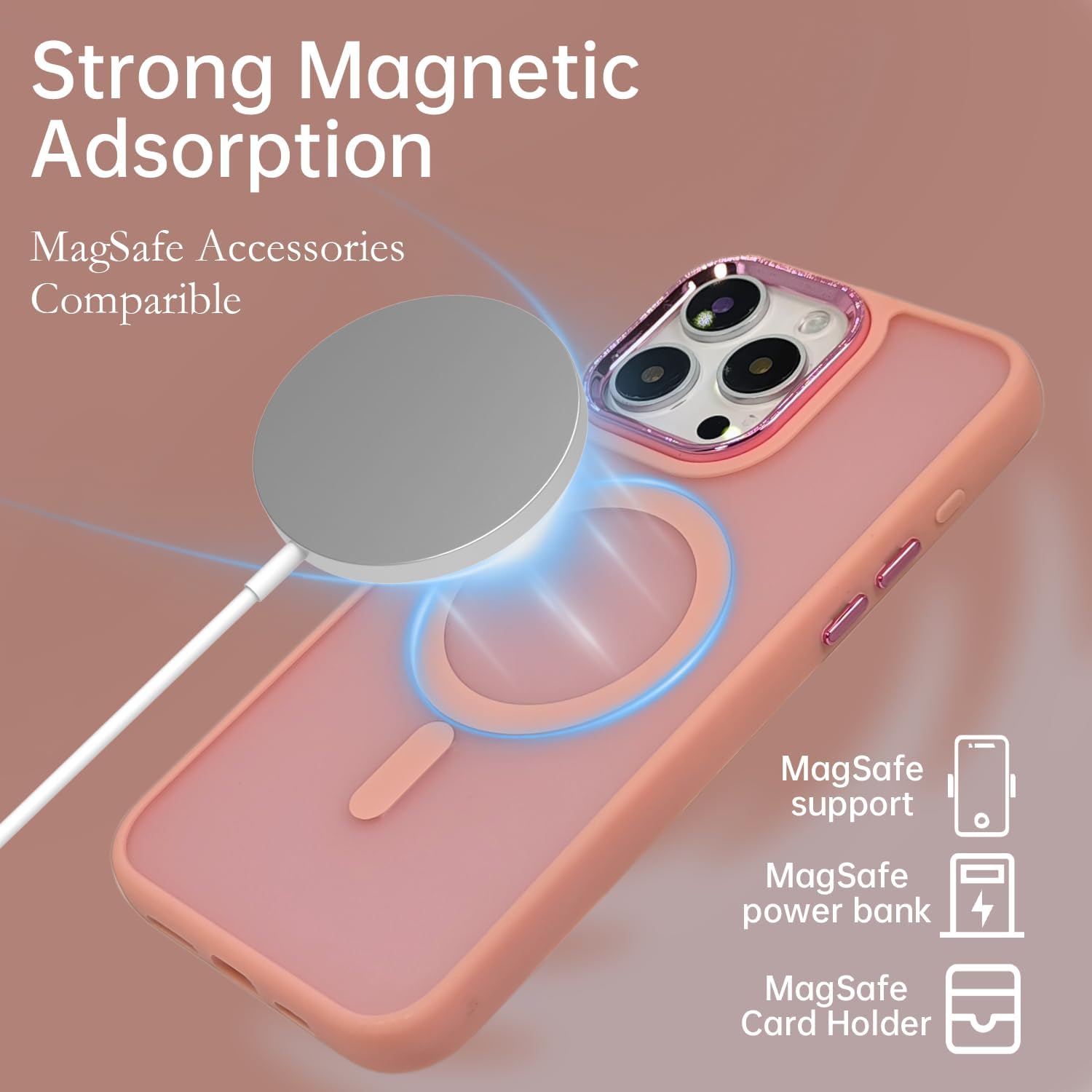 PhoneBits Protective Slim Translucent Matte MagSafe Case for iPhone with Chromed Camera Edge, Shockproof iPhone Case, Mobile Phone Case Compatible with iPhone MagSafe Wireless Chargers, Magnetic Wireless Charging Back Phone Case Cover