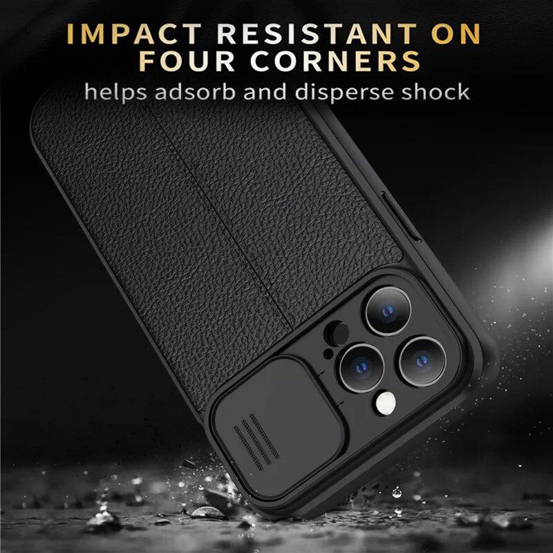Leather Case with Sliding Camera Protector for iPhone 12 Pro