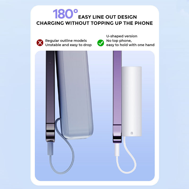 PhoneBits Portable Power Bank 9000mAh, Portable Charger Power Bank with Built-In Type-C/8 Pin  Charging Cables & Type-C/USB-A Ports, PD/QC Fast Charging Power Bank with LED Display, Power Switch & Strap for iPhone/Smartphone